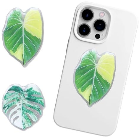Set of 2 Phone Grip Holder with Stand, Tropical Leaf Design Finger Grip with Kickstand, Phone Grip and Ring Phones Holder, Finger Holder Grip, Compatible with Smartphones Mobiles Tablets