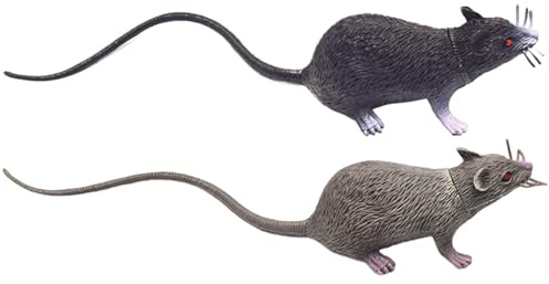 HoveeLuty Fausse Souris 2 pièces 8x2 Pouces Faux Rat Effrayant Souris réaliste avec Longue Queue Multi-usages PVC Plastique Rat pour farces, Jouets pour Chats, décorations d'halloween Fausses réalis