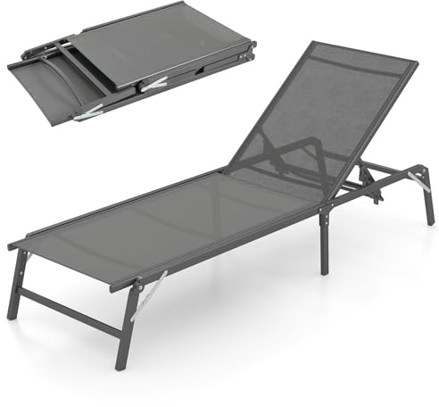 GIANTEX Sonnenliege, Klappbare Gartenliege mit 5-Fach Verstellbarer Rückenlehne, tragbare Strandliege, Liegestuhl für Terrasse, Garten & Balkon, belastbar bis 150kg