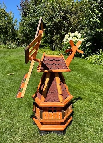 Windmühle kugelgelagert, wahlweise mit Solarbeleuchtung (rot, Höhe 80 cm)