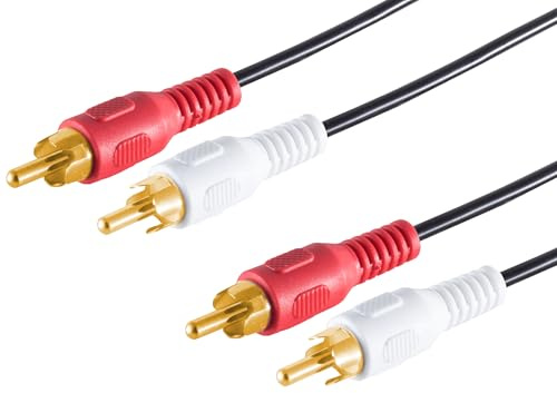1aTTack.de 1 x 0,5 m – Câble RCA 2 fiches RCA vers 2 fiches RCA stéréo – Contacts plaqués or – Connecteurs moulés – Parfait pour amplificateur TV HiFi