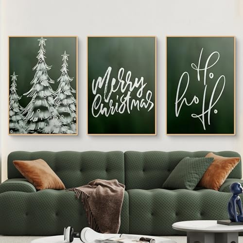 TROYSINC 3er Grünes Weihnachts-Poster Set, Winter Bilder Set, Ästhetik Weihnachtsbaum Wandkunst Wandbilder Wohnzimmer Weihnacht Wanddeko für Wohnkultur, Ohne Rahmen (40x50cm)