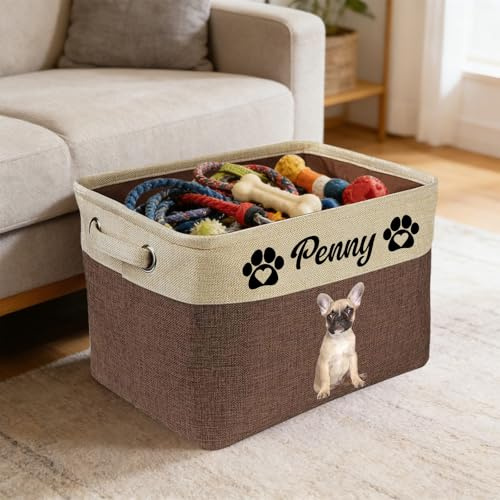 Personalisierter Haustierkorb, Aufbewahrungsbox, Spielzeugkiste für Hunde | Faltbare Hundespielzeugbox mit bequemen Griffen; Personalisierbare Foto-Aufbewahrungsbox, Hundespielzeugbehälter