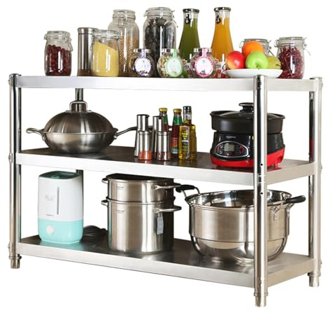 Hamankim Estantería Industrial, Mesa de Trabajo Ajustable, Organizador de Almacenamiento para Horno microondas, Estante de Acero Inoxidable para despensa, Cocina, sótano y lavadero.(90x35x80cm)