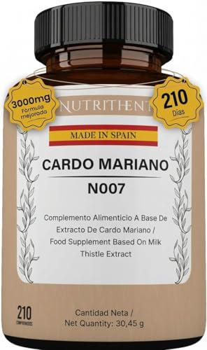 210 Comprimidos Cardo Mariano 3000mg | Extracto 100:1 para 7 Meses de Suministro | Detox Hepático y Depurativo Natural | Apto para Veganos | Sin OGM y Sin Gluten