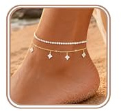 FUNEIA Bracelets de Cheville pour Femme Or Argent Imperméable Chaine de Cheville pour Femme Réglable Papillon CZ Trèfle à quatre feuilles Coquillage Bracelets L'éTé Plage Cadeau