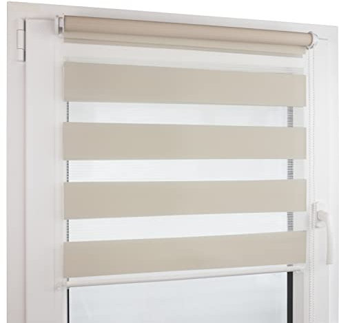 Deco4Me Doppelrollo Klemmfix ohne Bohren - 130 x 200 cm, Beige - lichtdurchlässige & blickdichte Jalousien zum Klemmen - Duo Rollo für Fenster innen, Klemmrollo - Stoffbreite 126 cm
