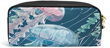 Domoko Aquarell Qualle PU Leder Pen Bleistift Fall Beutel Fall Make-Up Kosmetik reisen Schule Tasche