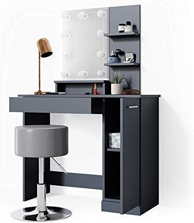 Vicco Schminktisch Julia, Anthrazit, 90 cm mit LED Beleuchtung und Hocker