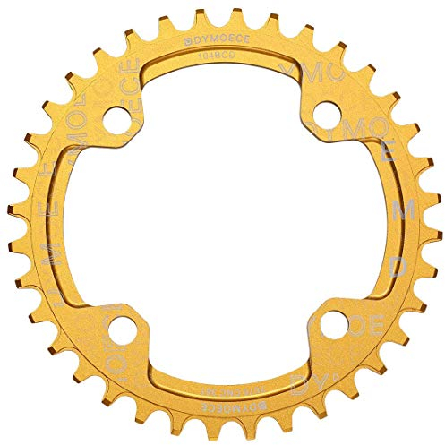 Dymoece Fahrrad Kettenblatt 104BCD 32T/34T/36T/38T für 9 10 11-Fach Runde - geeignet für die meisten Shimano- und Sram-Kurbelsätzen, Gold, 34T