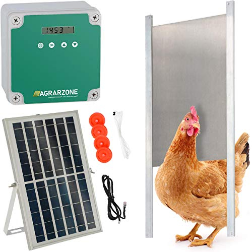 Agrarzone Automatische Hühnerklappe Solar 22 x 33 cm - Hühnertür mit Timer, Manuell, Lichtsensor - Elektrische Hühnerklappe automatisch - Hühnerklappe elektrisch für Hühnerstall