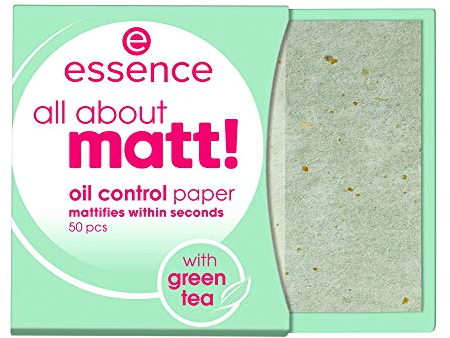 essence all about matt! oil control paper, mattierendes Papier, Puderpapier, transparent, glanzabsorbierend, matt, Nanopartikel frei, ohne Parfüm, ölfrei (50 Stück)