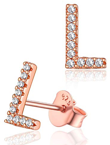 Silvora Buchstaben Ohrstecker 925 Silber Zirkon Alphabet L Silberfarbe Name Initiale Ohrringe Rosegold Damen Alphabet Ohrringe für Damen Frauen Mädchen
