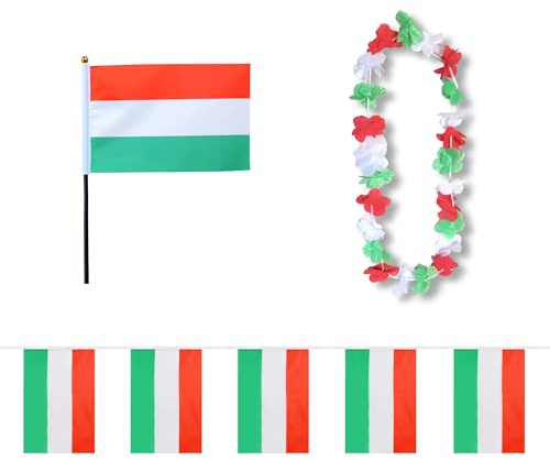 Sonia Originelli Fanset Fanartikel Fahnen Girlande Fähne für die Hand Blumenkette Hawaiikette EM WM Fussball Farbe: Ungarn