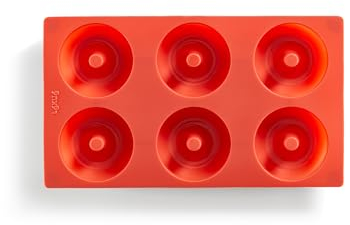 Lékué Molde Repostería Doughnut/Donut 6 cavidades, silicona platino Rojo, 540 ml