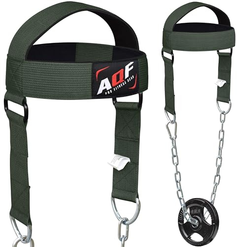 AQF Verstellbares Kopfgeschirr Tauchen Hals Builder Gürtel Gewichtheben Kette Neopren gepolstert (Militär Grün)