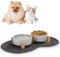 JOFLVA Gamelle Sureleve 2x400ML Ceramique Bol AVCE Support Tapis Antidérapant pour Chat Chien （Gris）