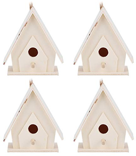 Buachois 4 Stück Mini Holz Vogelhaus 7 x 4 x 6,5 cm DIY Hängende Vogel Nistkasten Natur Massivholz Wetterfest Futterhaus Vogelfutterhaus für Finken und Gartenvögel Outdoor Dekoration