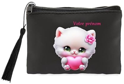 Porte Monnaie et cles Noir Chat Peluche personnalisee
