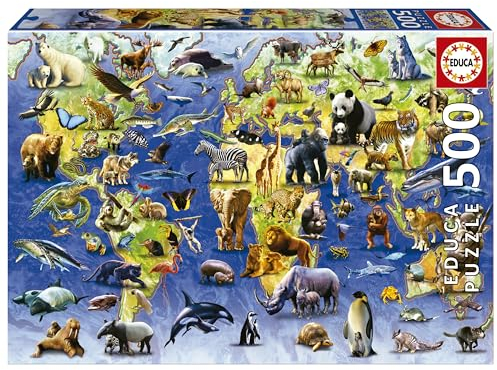 Educa - Puzzle von 500 Teilen für Erwachsene | Spezies in Gefahr des Aussterbens. Messen: 48 x 34 cm. Beinhaltet die puzzlekleber FixPuzzle. Seit 11 Jahren (19908)