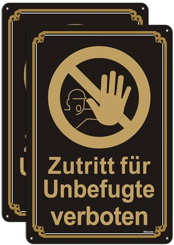 Zutritt Für Unbefugte Verboten Schilder 30 x 20 cm Zutritt Verboten Schilder, Metall Aluminium Betreten Verboten Schilder, Mit UV-Schutz, 2 Stück