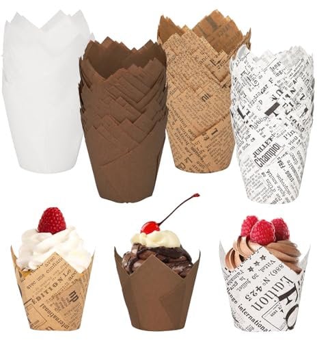 200 Stück Tulpenförmige Muffinförmchen Papier, Muffins Papierförmchen, Cupcake Backbecher, Cupcake Förmchen, Muffinform Papier für Hochzeit, Geburtstag, zum Backen und Dekorieren (Mehrfarbig)