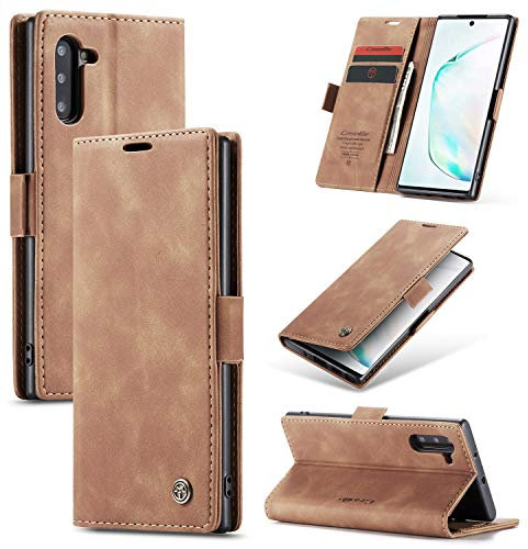 Phernykas Handyhülle für Samsung Galaxy Note 10 Hülle Leder,Magnetische Klapphülle mit kartenfach und Standfunktion Smartphone Schutzhülle Lederhülle Samsung Note 10 Flip Book Case (Braun)
