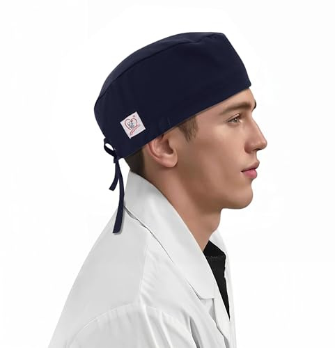 JONATHAN UNIFORM Stretch OP Haube Damen Herren Verstellbar mit Frottierpad | Unisex Chirurgische Kappe Leichter Stoff, Kopfbedeckungen für Krankenschwestern, Arbeitskappe für Arzt, Pflege, OP (Blau)