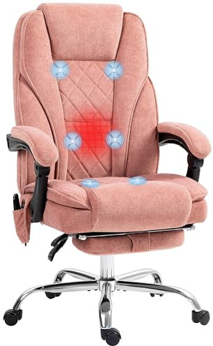 Vinsetto Fauteuil de Bureau massant et Chauffant Chaise de Bureau Chaise Ergonomique avec Hauteur réglable Dossier inclinable télécommande Filaire Repose-Pieds rétractable et pivotant 360° Rose