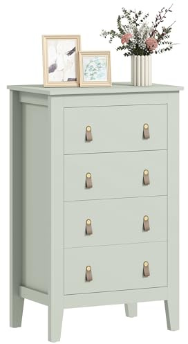HOMCOM Bedroom Chest of Drawers, Modern 4 Drawer Dresser Cabinet with PU Leather Handles and Metal Runners for Living Room, Hallway, Entryway, 60 x 40 x 98 cm, Green
