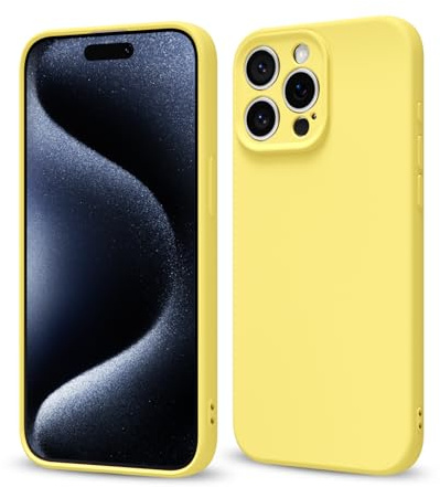 Svaove for iPhone 15 Pro Phone Case Liquid Silicone, Thin Ultra Slim Minimalist Phone Cover, Girly Cute Plain Bright Solid Color Matte Soft Rubber Jelly Gel Plastic TPU Bumper, Yellow