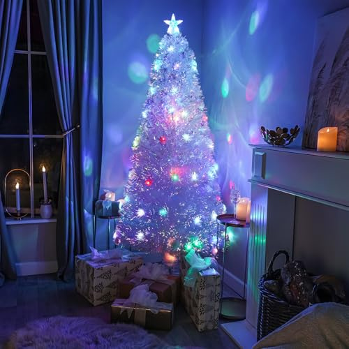 7ft White Fibre Optic Christmas Tree with Multicoloured LED Lights