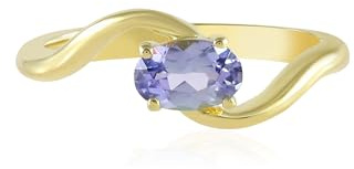 Cavill Ovaler Tansanit Ring Silber 0,406 ct Nicht Erhitzt 925er Sterling Silber Vergoldet Modernes Design Lavendelfarbener Edelstein Geschwungene Minimalistische Form