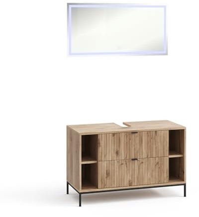 Vicco Badmöbel-Set Eliza, Viking Oak, 100 cm, besteht aus Badspiegel und Waschbeckenunterschrank