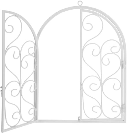 IMUSINICE Decorazione da Parete in Ferro Bianco Finto Telaio della Finestra Rustico Stile Farmhouse per Giardino e Spazi Interni Resistente e Stabile