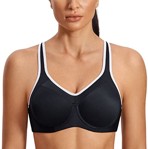 SYROKAN Damen Sport BH Starker Halt- Bügel Push Up Ringerrücken Gepolstert Fitness BH Schwarz 80B