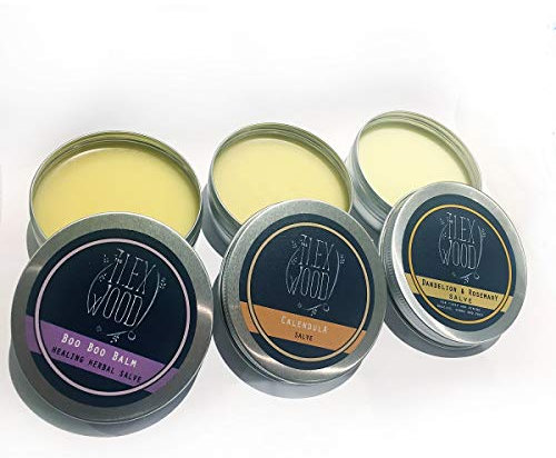 The Ilex Wood - Herbal Salve Gift Set - 100% Natural Handmade, Cruelty & Plastic Free. Skin irritation, scrapes, bites, stings soothes rashes, itching, dry skin, eczema, chapped hands. 3 x 100ml