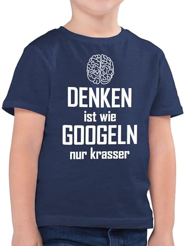 Kinder T-Shirt Jungen - Statement Sprüche - Denken ist wie Googeln nur krasser - 164 (14/15 Jahre) - Dunkelblau Meliert - Shirt sprüche. Spruch Nerd kindershirts t-Shirts mit sprüchen spruche