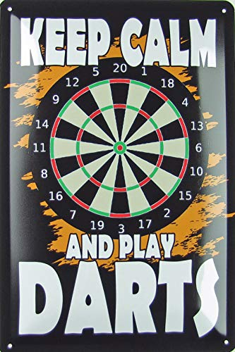 Blechschild 20x30cm gewölbt Keep Calm and Play Darts Deko Geschenk Schild