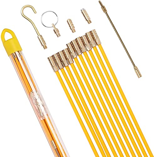 Poweka Tire fil électriques Jeu de baguettes fibre de verre,Kit rétractable d’installation pour Cable en Boîtier Plastique 33cm*10 pièces