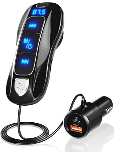 SONRU Bluetooth 5.3 FM Transmitter, Bluetooth Adapter Car Radio Audio Transmitter Handsfree Car Kit with QC3.0 PD 30W USB Port,A2DP Crystal Sound, 1.1M Cable, Voltage Display, TF Card Play