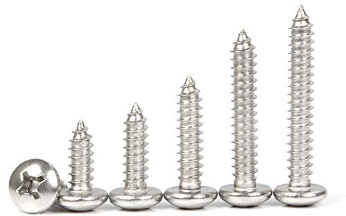 AOM Vite autofilettante in acciaio inossidabile 304 a testa tonda Vite a testa tonda piatta Vite a testa rotonda Vite per legno M3M4M5, M5x12 (55 pezzi)