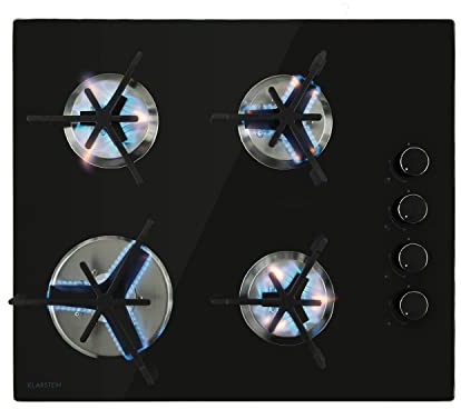 Klarstein Plaque de Cuisson Gaz 4 Feux, Table de Cuisson à 4 Brûleurs, Plaque de 7.6kW, Piano Cuisine en Acier Inoxydable, Plaque de Cuisson Gaz Encastrable, Plaque Inox