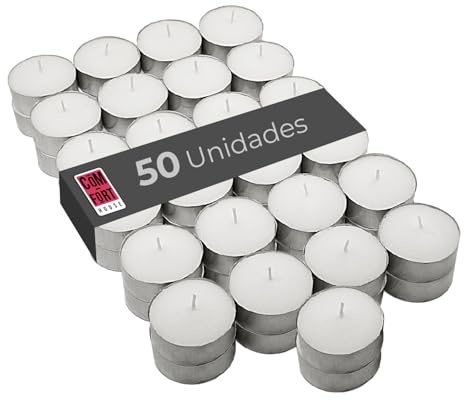 COM-FORT HOUSE Lot de 50 bougies chauffe-plat blanches 8 heures de durée sans parfum
