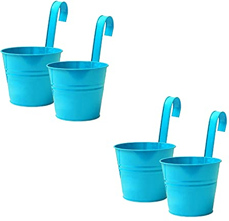 LPAYOK 4 große Metall-Blumentöpfe zum Aufhängen mit abnehmbarem Haken, bunte Hängetöpfe, Balkon-Pflanzkörbe, Blumenhalter für Zaun, Geländer