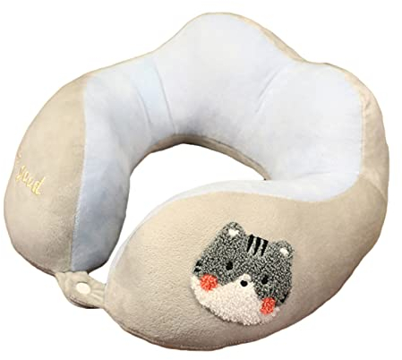 Memory Foam Reisekissen Kinder Nackenkissen Niedliche Tierform Nackenhörnchen Kopfstütze Baby Reise Schlafkissen (Katze)