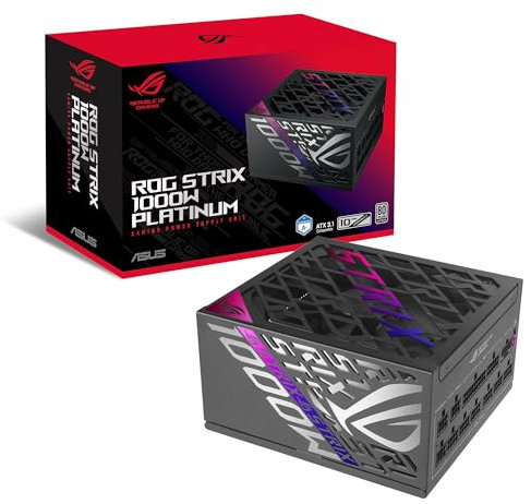 ASUS ROG Strix 1000P Gaming, Alimentatore Modulare per PC, 1000W di Potenza, PCle Gen 5.0, 80 Plus Titanium, Standard ATX 3.1, Ventola con Doppio Cuscinetto a Sfera, Nero, ROG-STRIX-1000P-GAMING