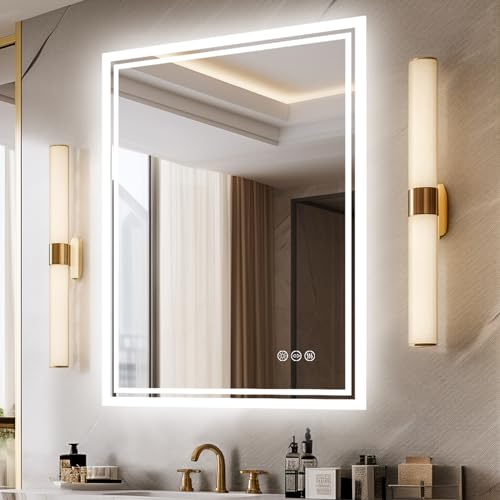 LUVODI Badspiegel mit Beleuchtung 50x70cm: Badezimmerspiegel mit Hintergrundbeleuchtung 3 Touchschalter Dimmbar LED Lichtspiegel warmweiß neutral kaltweiß Speicherfunktion Wandspiegel Beschlagfrei