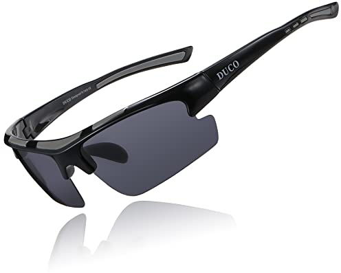 DUCO Herren Polarisiert Sport Sonnenbrille für Fahrrad Angeln Golf TR90 super leichter Rahmen DC6200 (Schwarz Rahmen Grau Linse)