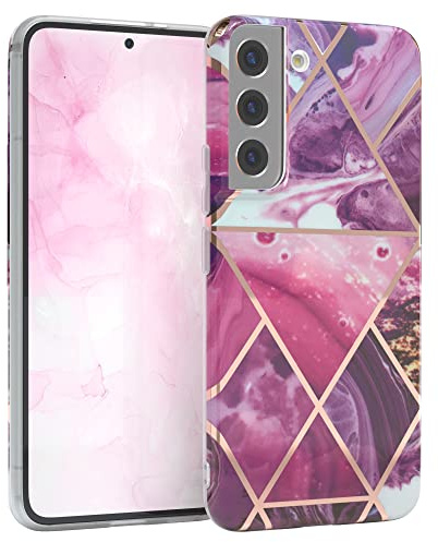 EAZY CASE Handyhülle Silikon mit Kameraschutz kompatibel mit Samsung Galaxy S22 5G, im Marmor Design, Marmor Motiv Hülle, Ultra dünn, Slimcover, Silikonhülle, Backcover, Beere